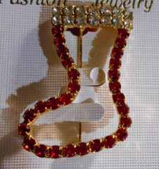 Red Rhinestone Holiday Brooch Pin Christmas STOCKING Jewelry