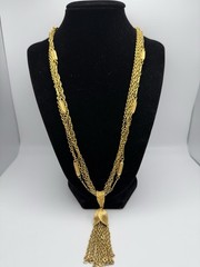 Vintage Gold Tone Multi Strand 24”Lariat Tassel Pendant Necklace