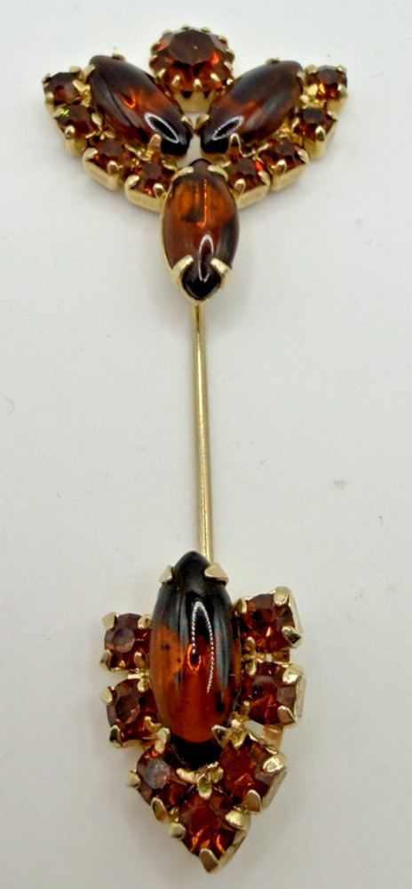vintage Czech craftsmanship marquise amber honey glass and rhinestone hat pin