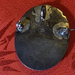 Vintage Taxco sterling silver brooch with abalone shell and dark horn or onyx.