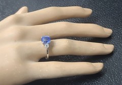 Vintage 14k White Gold Engagement Ring 2.70ct.Natural Blue Sapphire Cushion GIA