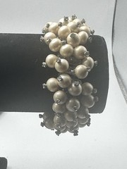 Vintage Pearl Cluster Stretch Bracelet Rhinestone Cocktail Statement