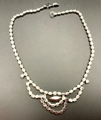 Sky Blue AB Aurora Borealis Rhinestone Festoon Necklace Prong Set Vintage 1950s