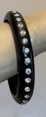 Vintage Black Plastic Inset Rhinestone Bangle Rare Oval Shape 7″