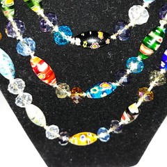 VTG Millefiori Style Art Glass Beads & Crystals Hand Knotted 25″ Stand Overhead