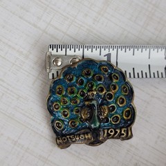 Vintage Peacock Brooch Metal Multicolor Enamel Notsuoh 1975 Houston Signed KIM