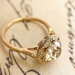 Art Deco Style Round Cut Lab Created Diamond 14K Yellow Gold FN Engagement Ring