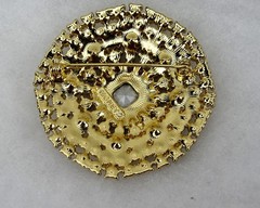 Large Vintage Monet Brooch, Ruby-red & Clear Rhinestones, 2.25” Diameter