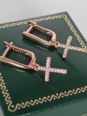 Vintage 1990-s 14 Ct Rolled Gold Long Cross Zircons Earrings-Hallmarked 585 RG
