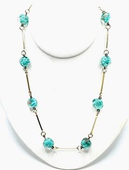 Murano Sommerso Lampwork Art Glass Gold Ocean Aqua Beaded Station Necklace VTG