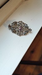 Art Deco Amethyst & Sterling Silver Vintage Brooch, Marcasites, ANtique Style