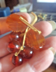 Vintage Grapes & Leaves BALTIC AMBER Russia Pin Brooch