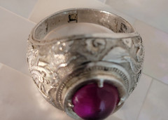 Vintage Asian Sterling Silver Genuine Gemstone Dragon Ring-Size 7.75