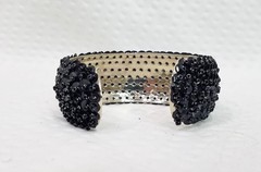 Vintage Circa 1990s Black Sequined Silver Tone Oval Domed Cuff Bracelet
