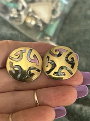 Amazing large Brass Taxco Abalone pin/pendant & Earring set. Screw backs.