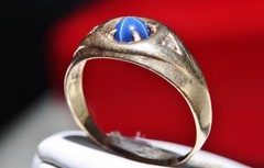 10k yellow gold sz 9.25 ring 0.70ct lab-created blue star sapphire diamond 3.35g