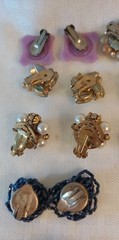 Lot Collection of 14 pairs of Vintage Clip-On Earrings Rhinestones Faux Pearls