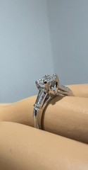 70%off Antique 1 Carat Natural Round+Baguette Diamond Platinum Engagement Ring
