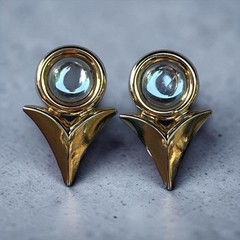 Vintage Gold Tone Clear Cabochon Statement Earrings Pierced Post Geometric