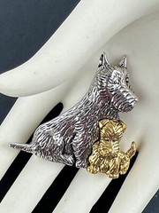 LC Lauren Conrad Brooch Scottish Terriers Dog Puppy Silver Gold Toned