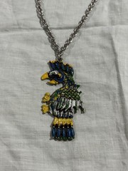 VTG Tropical Parrot Bird Pendant Necklace Large Colorful Statement Maximalist