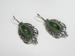Vintage earrings USSR 875 standard, star, jade, 8.47 g..
