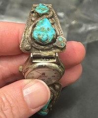 Effie Calavaza Zuni Signed Turquoise Snake Watch Vintage Native American Jewelry