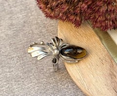Soviet Vintage Estate Silver 875 Ring Jasper Stone Women Jewelry USSR Size 6.5