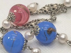 Vintage Venetian glass beads Multicolor Chain Necklace 36in.