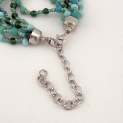 Vintage Multi 6 Strand Green Blue Glass Beads Necklace Bracelet Set Coastal Boho