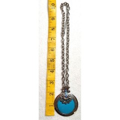 Vintage Turquoise Pendant Necklace Silver Tone Marcasite Style Thick Oval Link