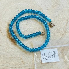 Vtg teal blue Glass Necklace Hand Cut Carved Beads Art Deco Czech Flapper 14″