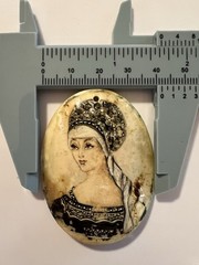 Vintage Hand Carved Stone Pendant Signed Poland Folk Art Necklace Ivory Tone