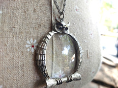 Vintage Silver Tone Magnifying Glass Owl 2” Pendant Necklace 24” Chain