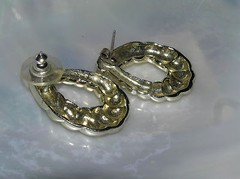 Estate Ridged Lt GT or SIlvertone Twist Teardrop Post Earrings for Pierced Ears