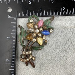 Vintage Pot Metal Brooch Rhinestone Flower REPAIR READ
