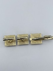 Cufflinks and Tie Clip Set concave glass rectangle gold tone