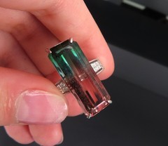 Rare 15.82ct Natural Party Color Tourmaline 0.35ct Diamond Platinum Ring, Size 7