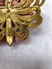 Vtg Cindy Adams Butterfly gold tone epoxy rhinestone huge pendant Pin