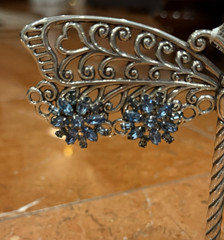 B. DAVID ART DECO VINTAGE CRYSTAL BLUE RHINESTONES FLORAL CLIP ON .75″ EARRINGS