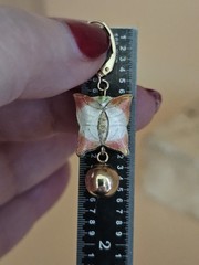 Vintage 14K Gold Enamel Butterfly Earrings Leverback Dangle Art Nouveau Style