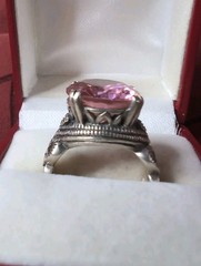 Vintage Pink Topaz w/Marcasite Art Deco Style 925 Sterling Silver Ring Size 5.75