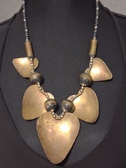 Vintage Hammered Copper And Brass Graduated Hearts/ Beads Statement Necklace