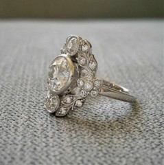 14K White Gold FN Art Deco Style Round Cut Lab Created Diamond Engagement Ring