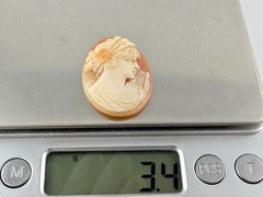 Vintage Loose Hand Carved Shell Cameo Woman with Harp 1 1/8 Inch x 7/8 Inch 3.4g