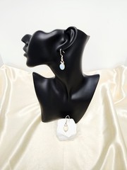 Vintage Opalite Gemstone Nickel Silver Dangle Drop Earrings