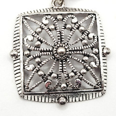 Napier Two Chain with Square Floral Filigree Ornate Silver Tone Pendant Necklace