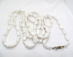Vintage Hong Kong Opera Length Long White Barrel & Ball Bead Necklace 56 in