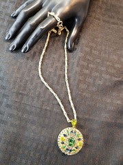 Vintage Hobe Green and Blue Rhinestones Pendant Locket Necklace