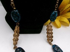 RARE SIGNED Miriam Haskell BLUE Glass BEADS Gold Tone Necklace~36 Inches Long